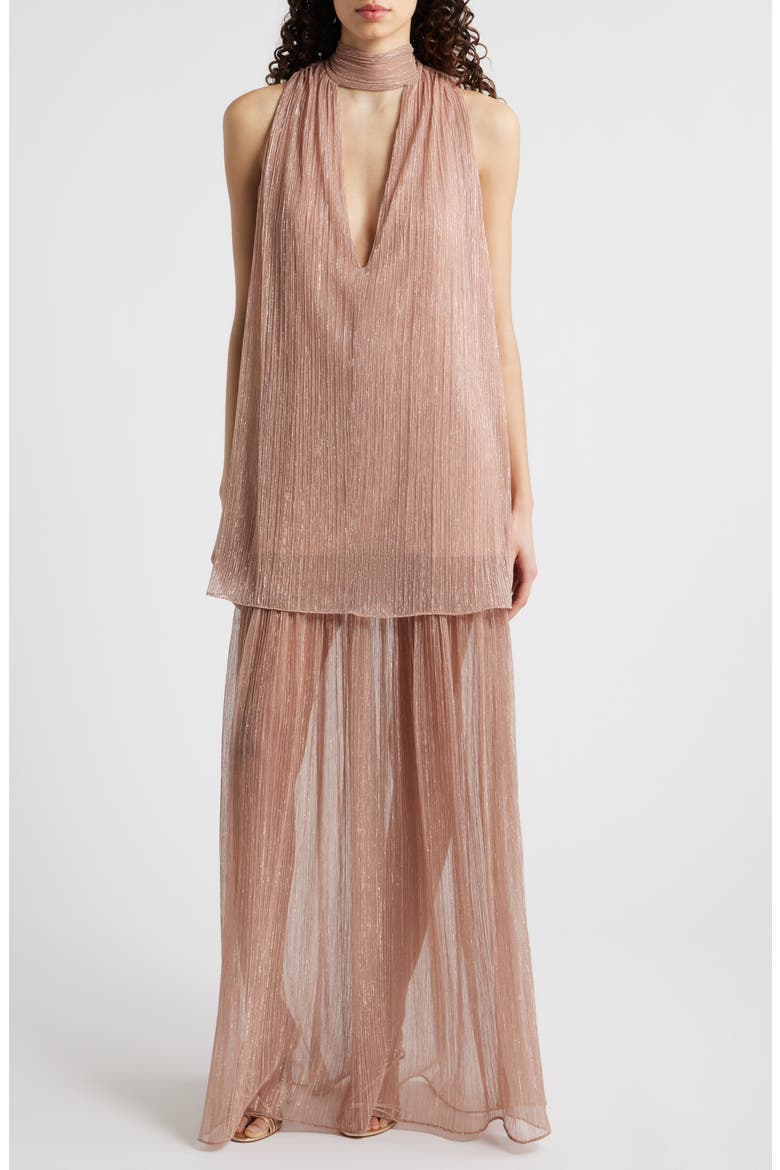 Valoria Metallic Micropleat Cocktail Dress, Main, color, FAIRY DUST
