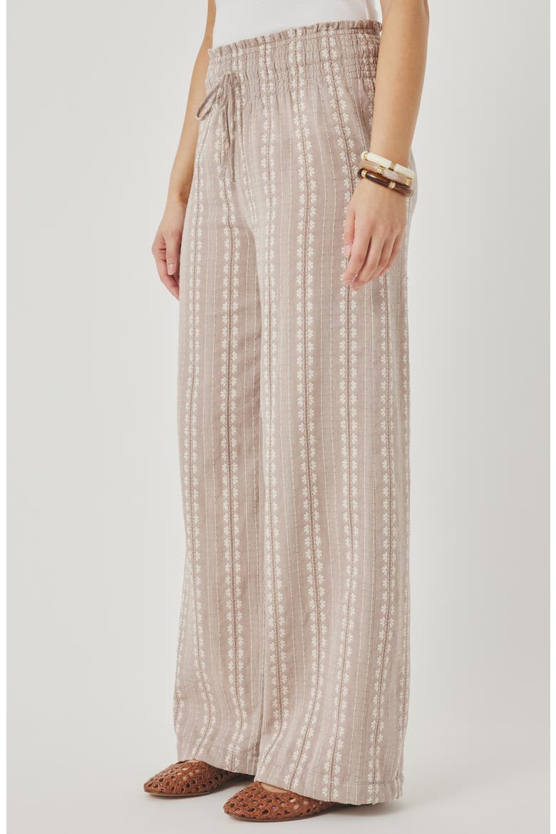 Meadow Embroidered Cotton Drawstring Pants, Alternate, color, LIGHT WICKER BROWN