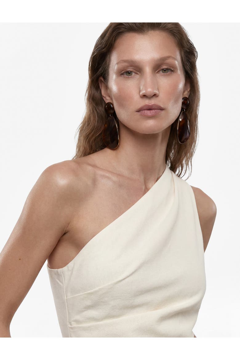 Linen Blend One-Shoulder Sleeveless Draped Top, Main, color, ECRU
