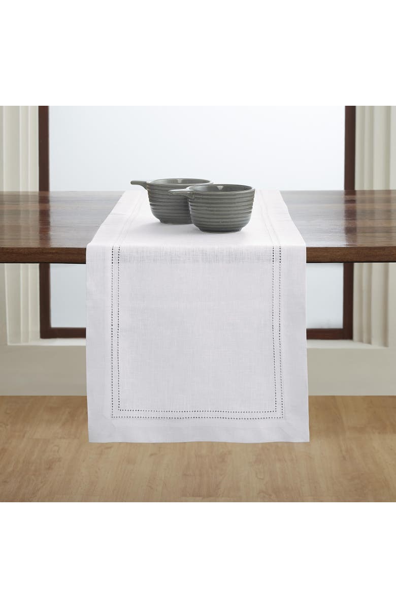 Solino Home Linen Table Runner - Linen Double Hemstitch, Alternate, color, White