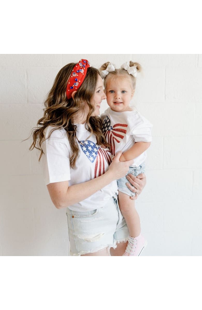 Sweet Wink Patriotic Sequin Bow Patch Short Sleeve T-Shirt, Alternate, color, White