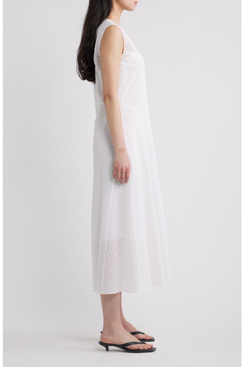 Eyelet Fit & Flare Midi Dress, Alternate, color, WHITE