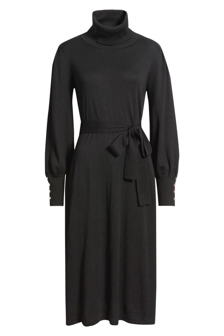Turtleneck Long Sleeve Midi Dress, Alternate, color, BLACK