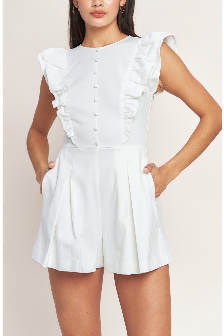 Flutter Sleeve Denim Romper, Alternate, color, WHITE