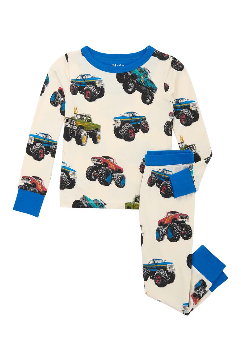 Kids' Mega Monster Truck Fitted Two-Piece Pajamas, Main, color, NATURAL
