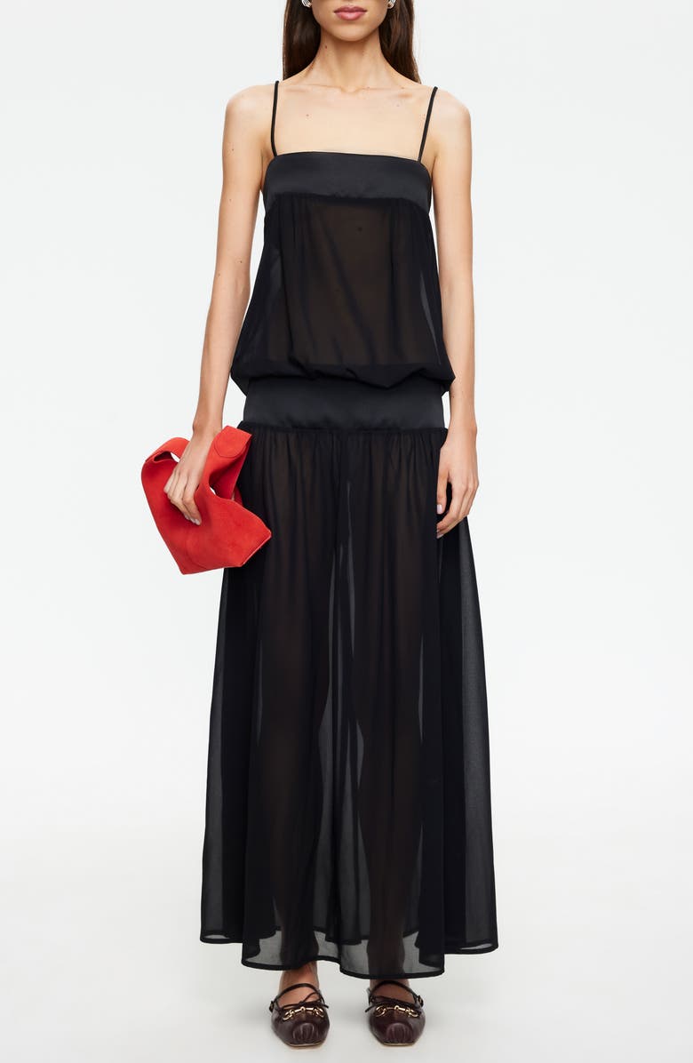 LIONESS Gracia Sleeveless Chiffon Maxi Dress, Main, color, Noir