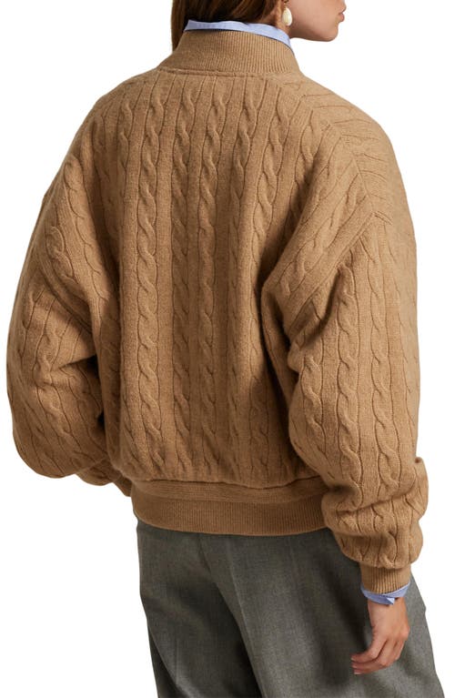 Polo Ralph Lauren Cable Stitch Wool & Cashmere Sweater Bomber In Brown