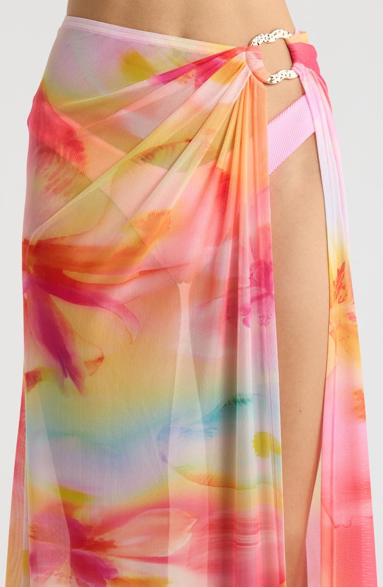 Kulani Kinis Sheer Mesh Cover-Up Maxi Skirt, Alternate, color, Frangipani Swirl