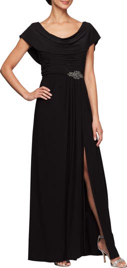 Cowl Neck Beaded Waist Gown