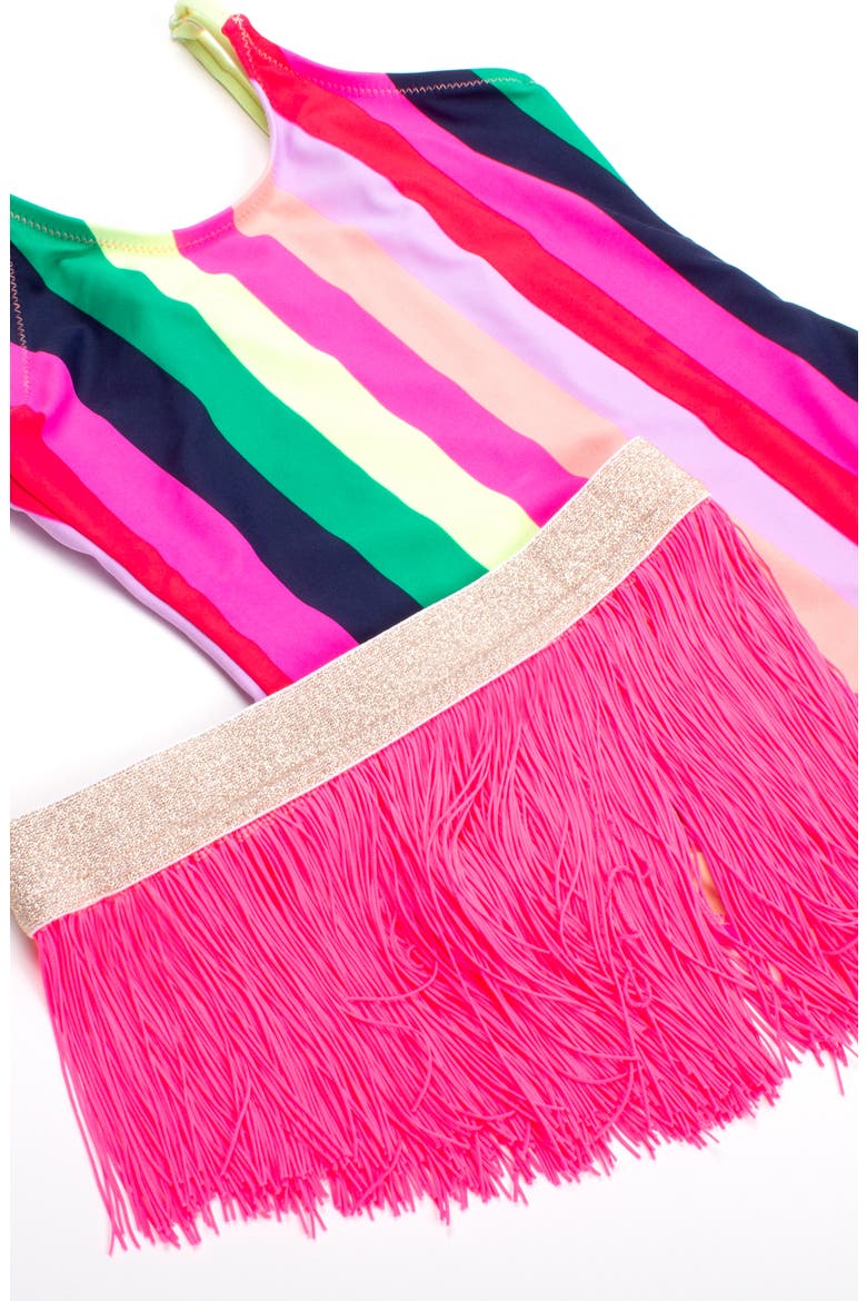 Stripe One-Piece Swimsuit with Fringe Skirt, Alternate, color, MULTI