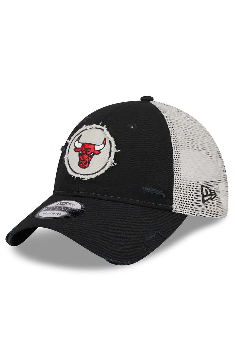 New Era Men's New Era Black Chicago Bulls  Rally Drive Distressed Patch 9TWENTY Trucker Adjustable Hat, Main, color, 