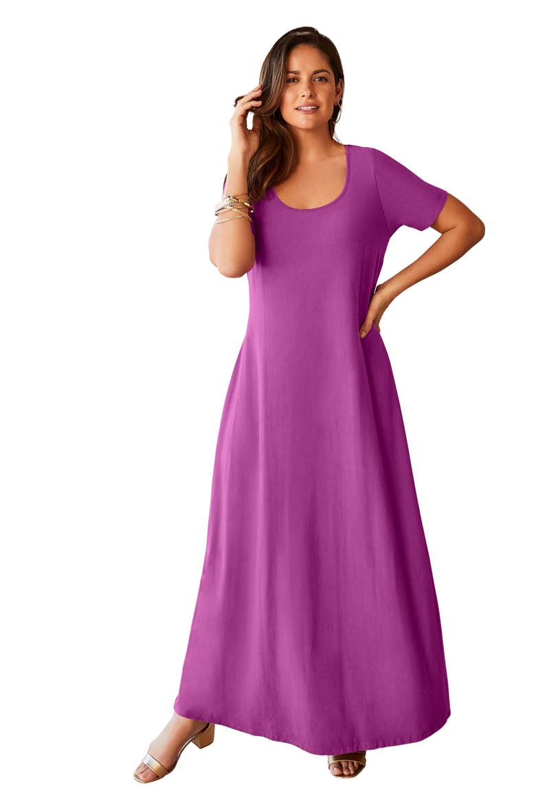 Stretch Cotton T Shirt Maxi Dress, Main, color, DEEP ORCHID
