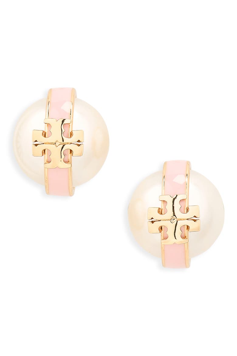 Moondance Faux Pearl Stud Earrings, Main, color, LIGHT BRASS / PEARL / PINK