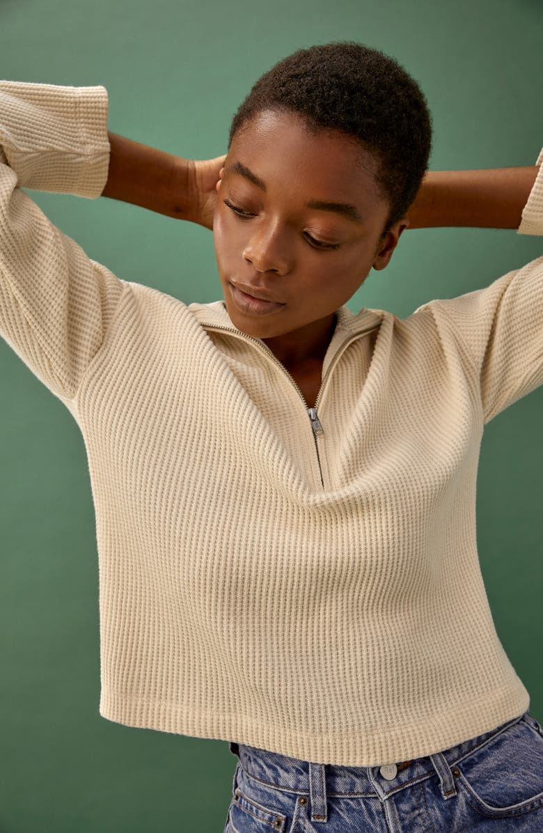 Reformation Waffle Zip Top, Alternate, color, 