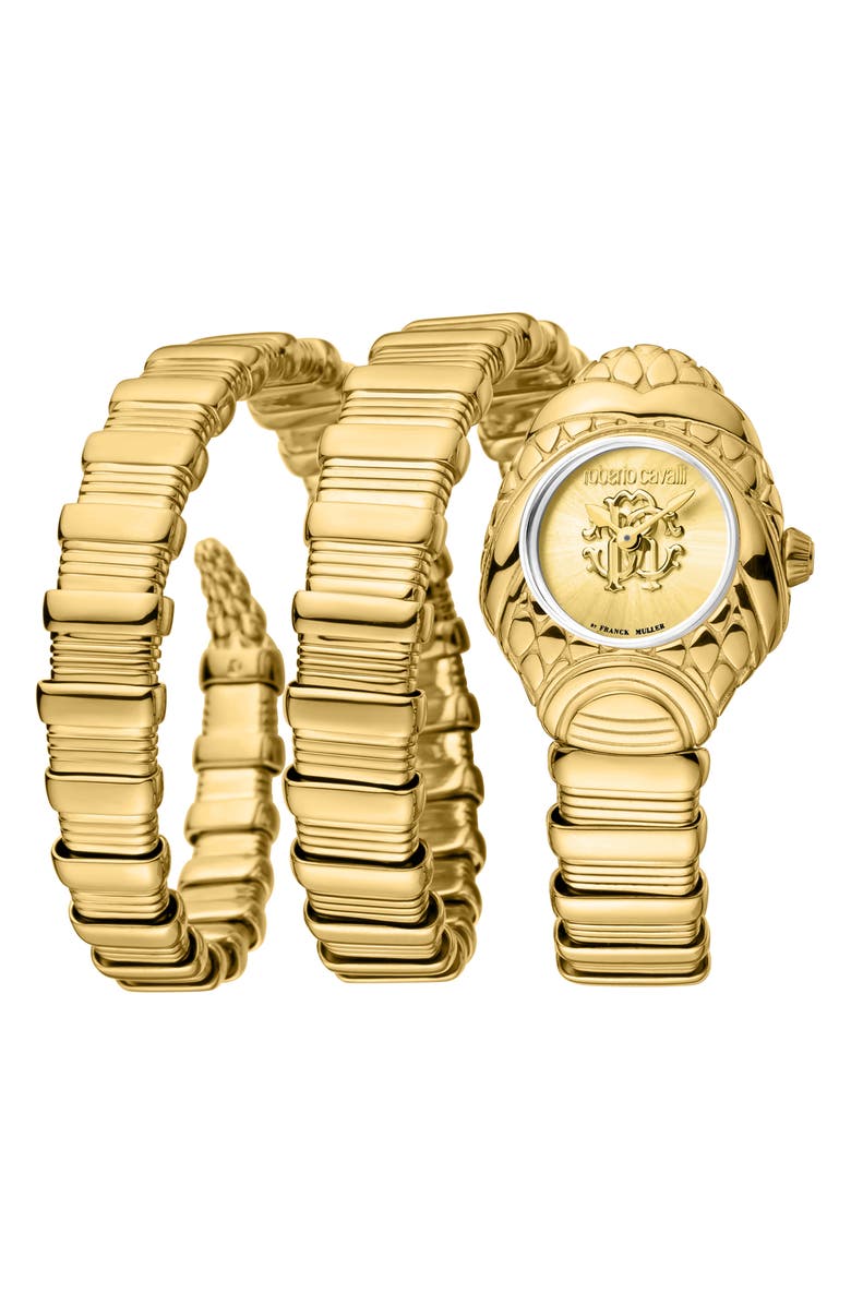 Roberto Cavalli Snake Coil Swiss Quartz Bracelet Watch, 25mm x 33mm, Main, color,