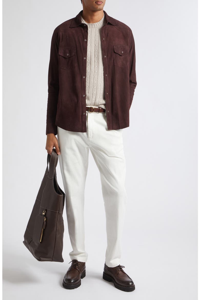 Mixed Media Western Suede & Merino Wool Snap Overshirt, Alternate, color, 10-10 BURGUNDY BURGUNDY