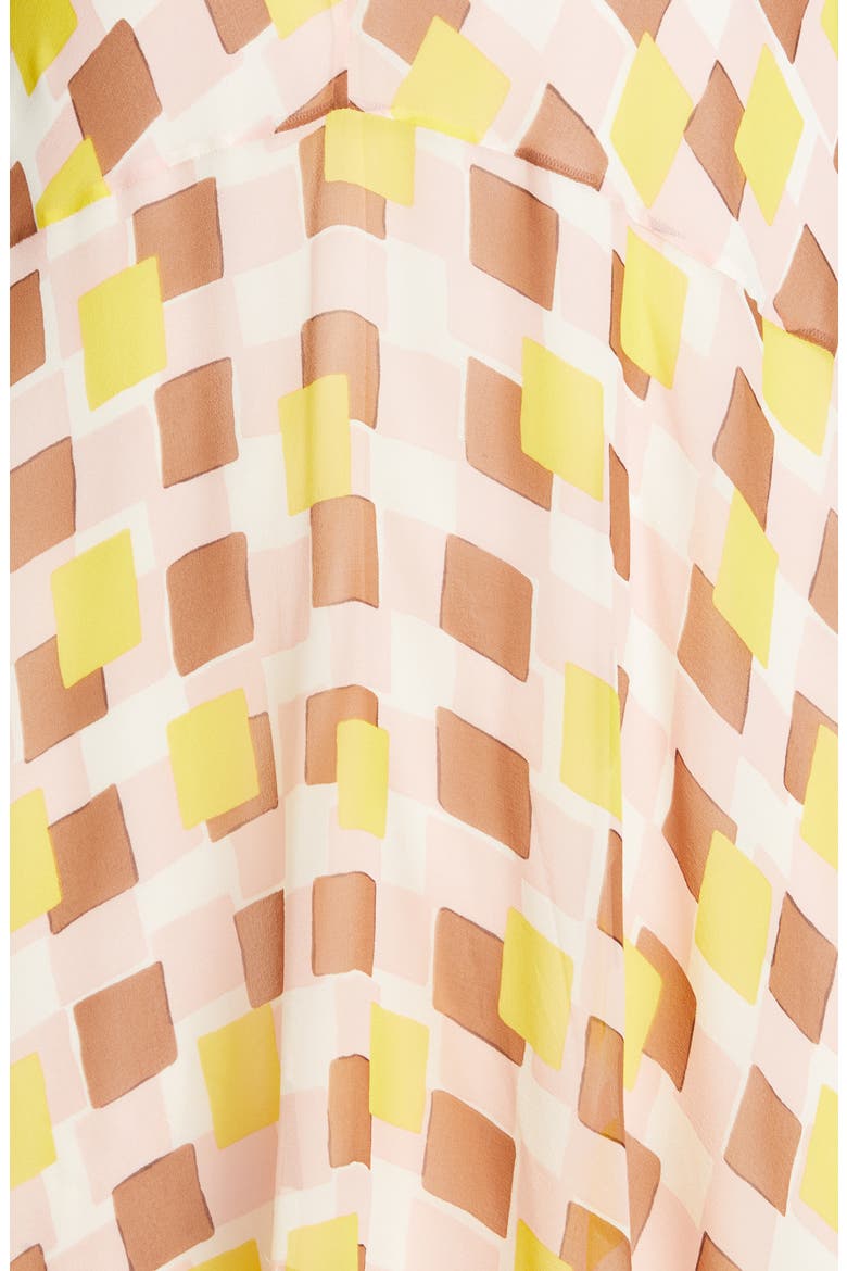 geo print ruffle silk midi dress, Alternate, color, STRAWBERRY MOCHI