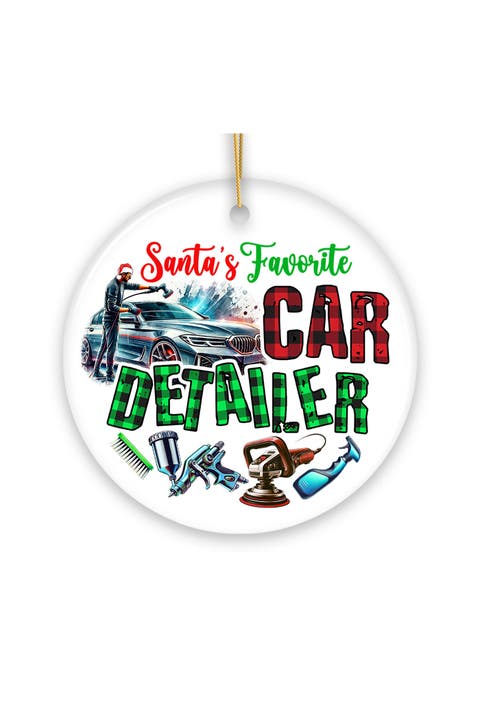 Santas Favorite Car Detailer Plaid Ceramic Ornament