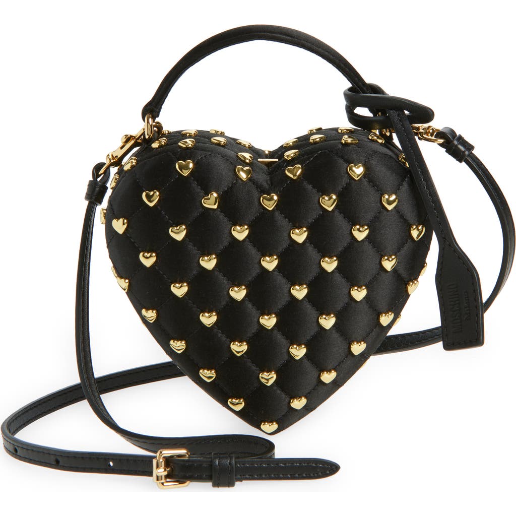 Moschino Love Me Studded Satin Crossbody Bag In Black