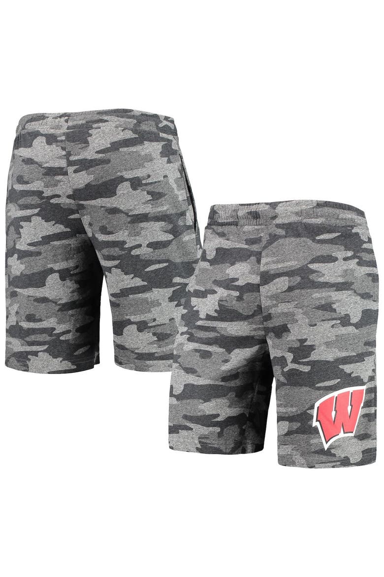 Men's Concepts Sport Charcoal/Gray Wisconsin Badgers Camo Backup Terry Jam Lounge Shorts, Main, color, Charcoal
