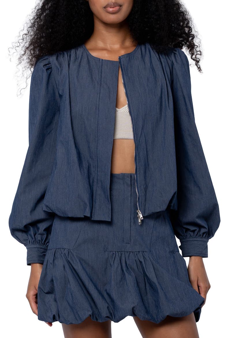 Donna Balloon Sleeve Cotton Blend Jacket, Main, color, DENIM BLUE