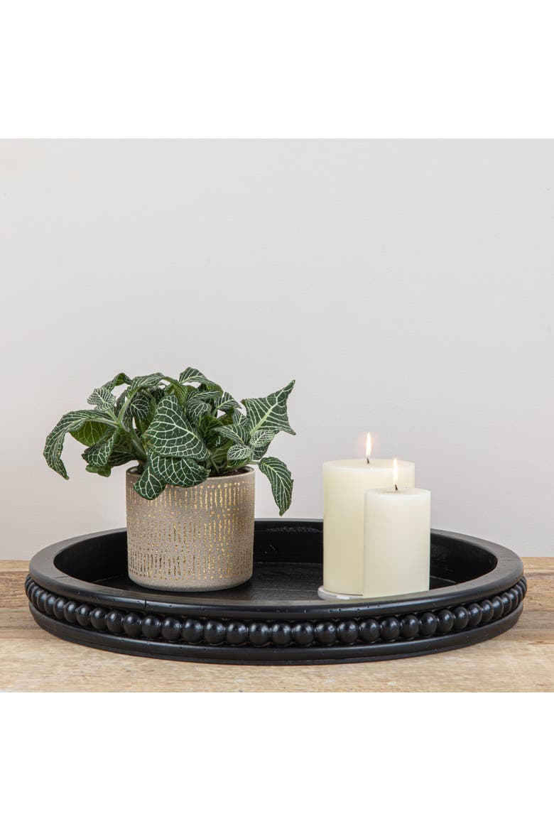 Farmhouse Decorative Round Wood Tray with Hobnail Edge, Black, Alternate, color, Black