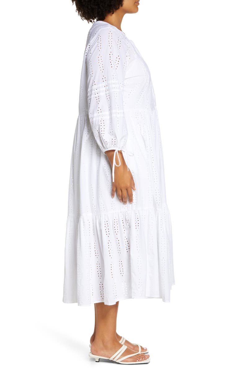 Caslon<sup>®</sup> Eyelet Long Sleeve Midi Dress, Alternate, color,