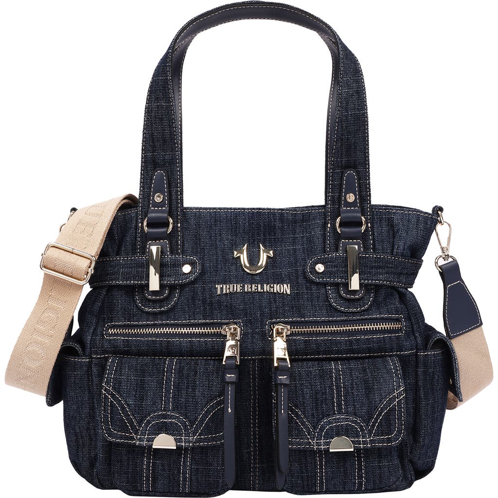 True Religion Multi Pocket Denim Tote In Dark Denim