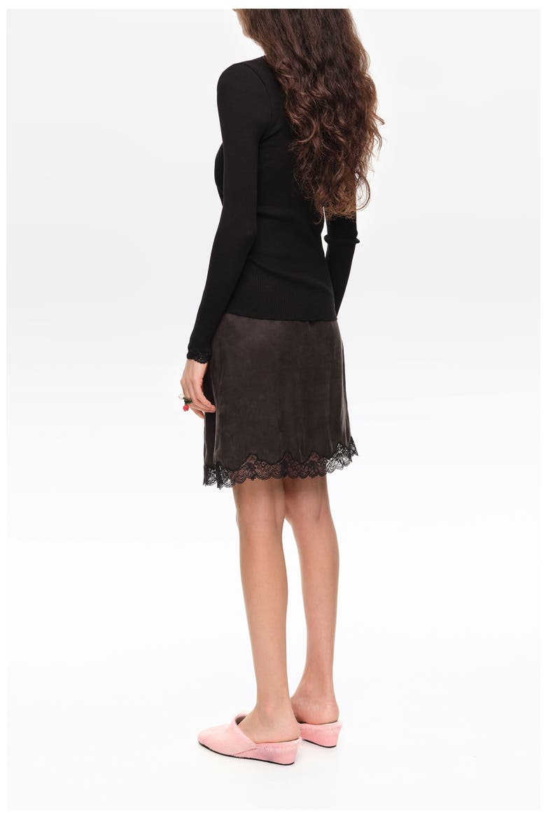 Lace Hem Mini Skirt, Alternate, color, WASHED BLACK