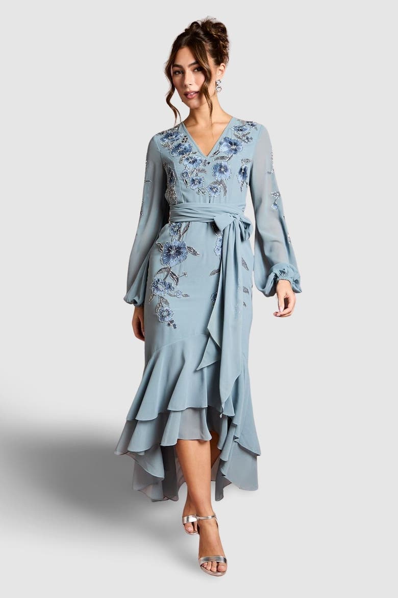 Embellished High Low Maxi Dress, Main, color, Dusty Blue