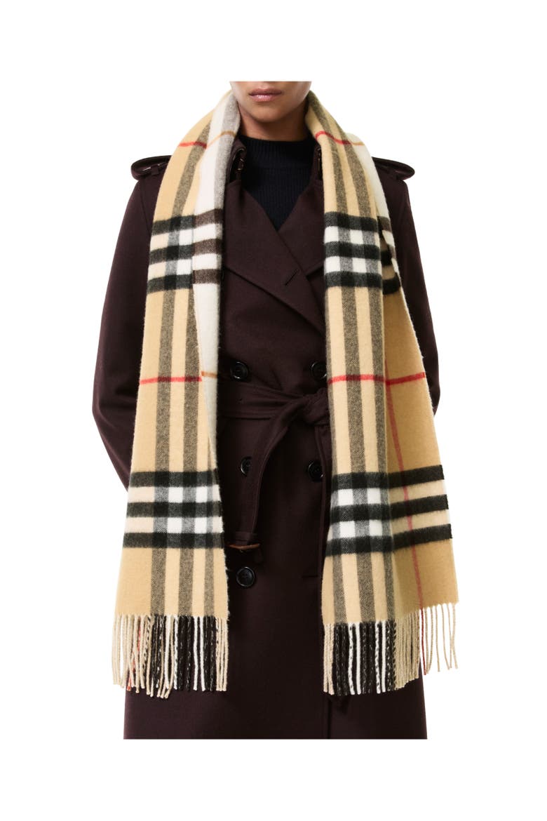 Reversible Check Cashmere Scarf, Alternate, color, Archive beige/pebble white