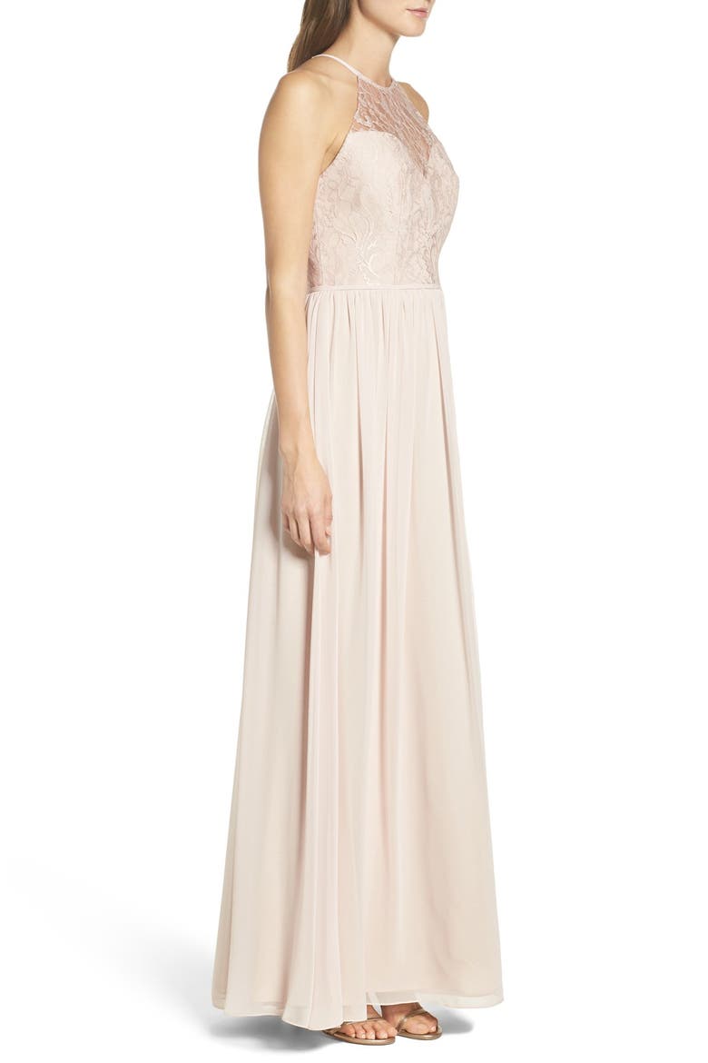 Lace & Chiffon Halter Gown, Alternate, color, ROSE/ BLUSH/ CASHMERE