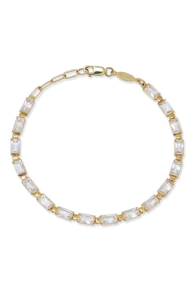 Cleo Baguette Tennis Bracelet, Main, color, 14K YELLOW GOLD/ CLEAR TOPAZ
