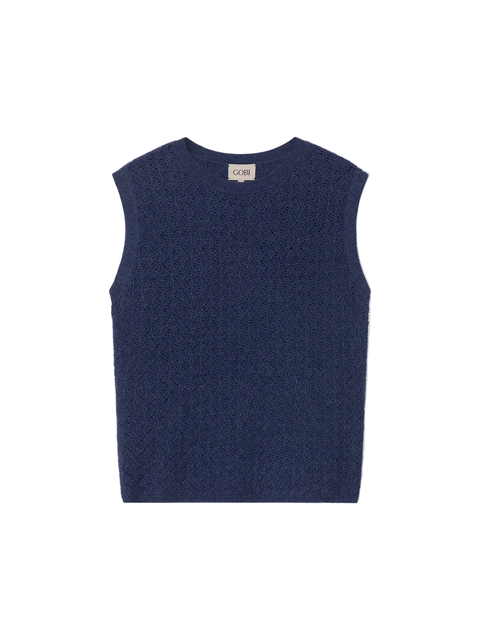 Ajour Knit Crewneck Cashmere Vest