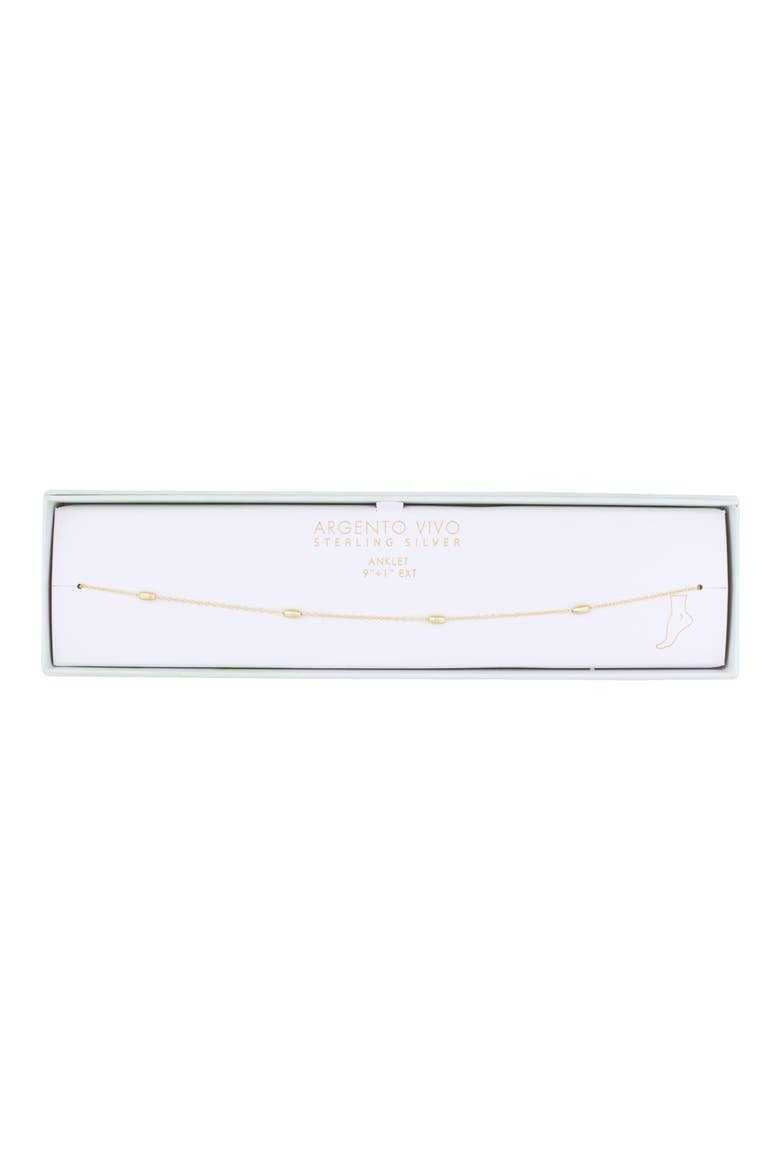 18K Gold Plated Sterling Silver Station Chain Anklet, Alternate, color, GOLD
