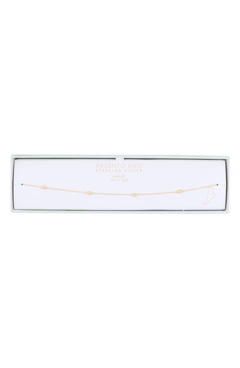 18K Gold Plated Sterling Silver Station Chain Anklet