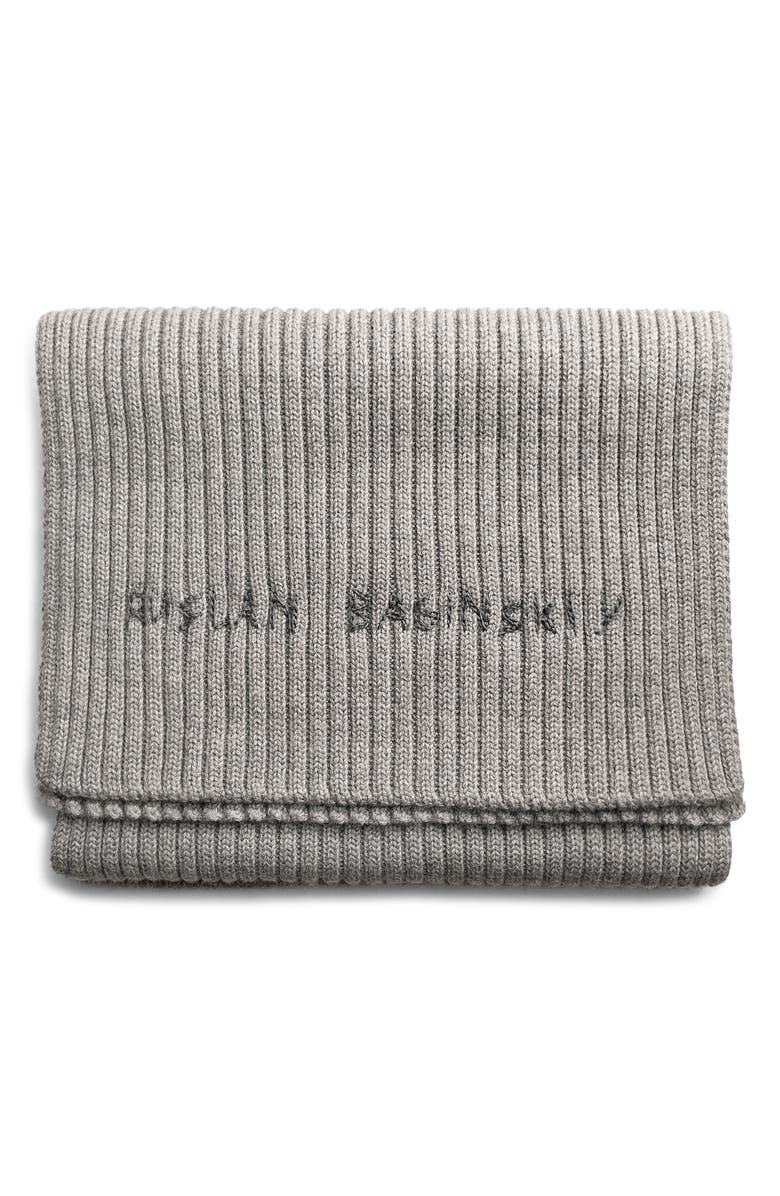 Ruslan Baginskiy Monogram Embroidered Merino Wool Scarf, Main, color, Grey