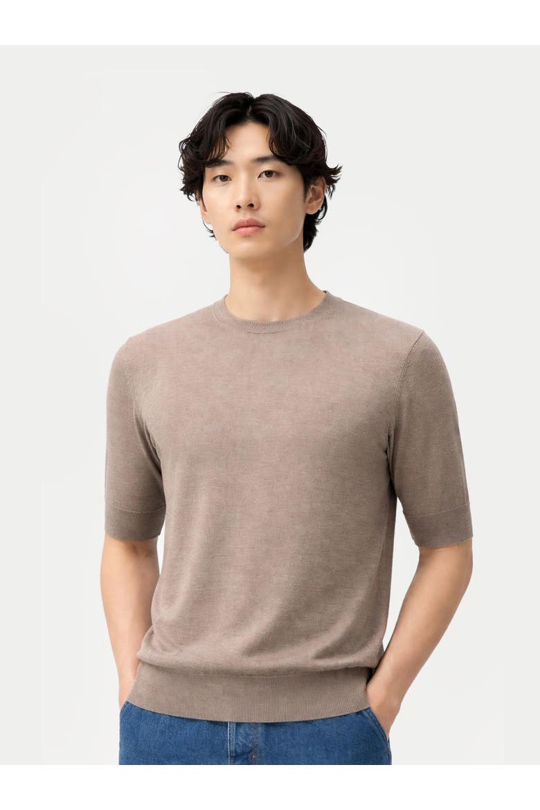 Silk Cashmere Crew Neck T-Shirt, Alternate, color, timber wolf