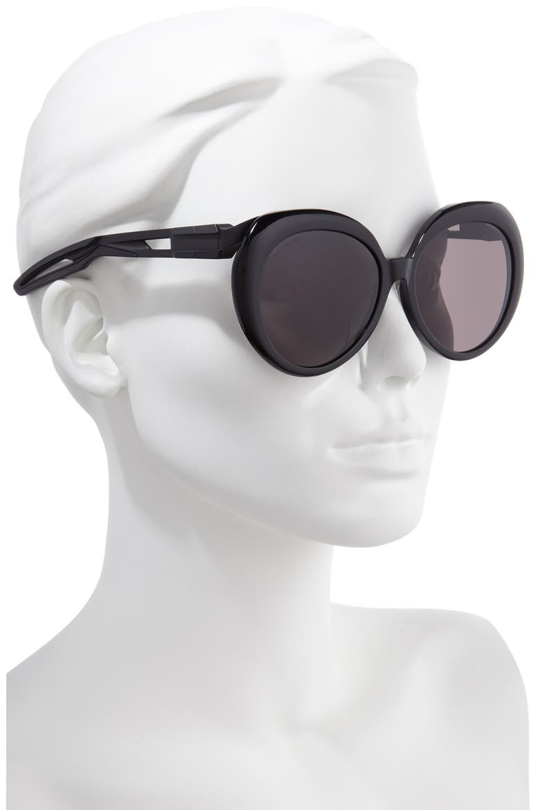 56mm Round Sunglasses, Alternate, color, SHINY BLACK/ GREY