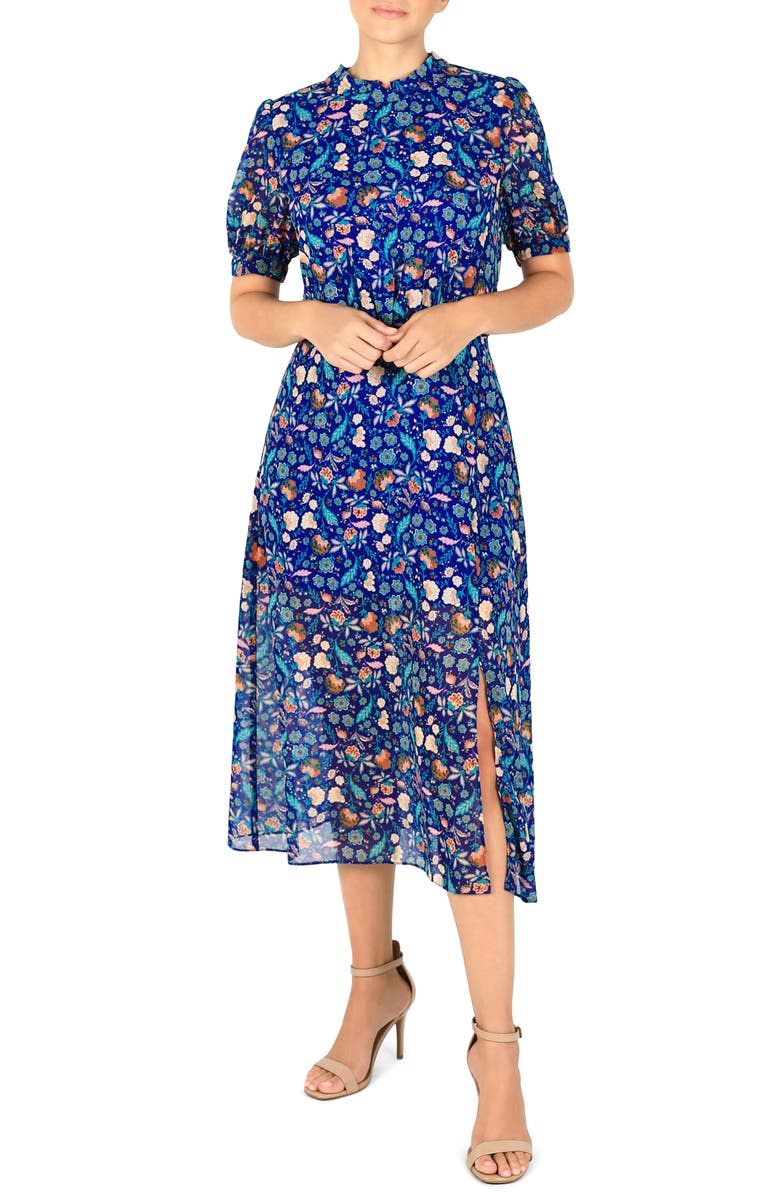Julia Jordan Floral Print Puff Sleeve Midi Dress, Alternate, color, 