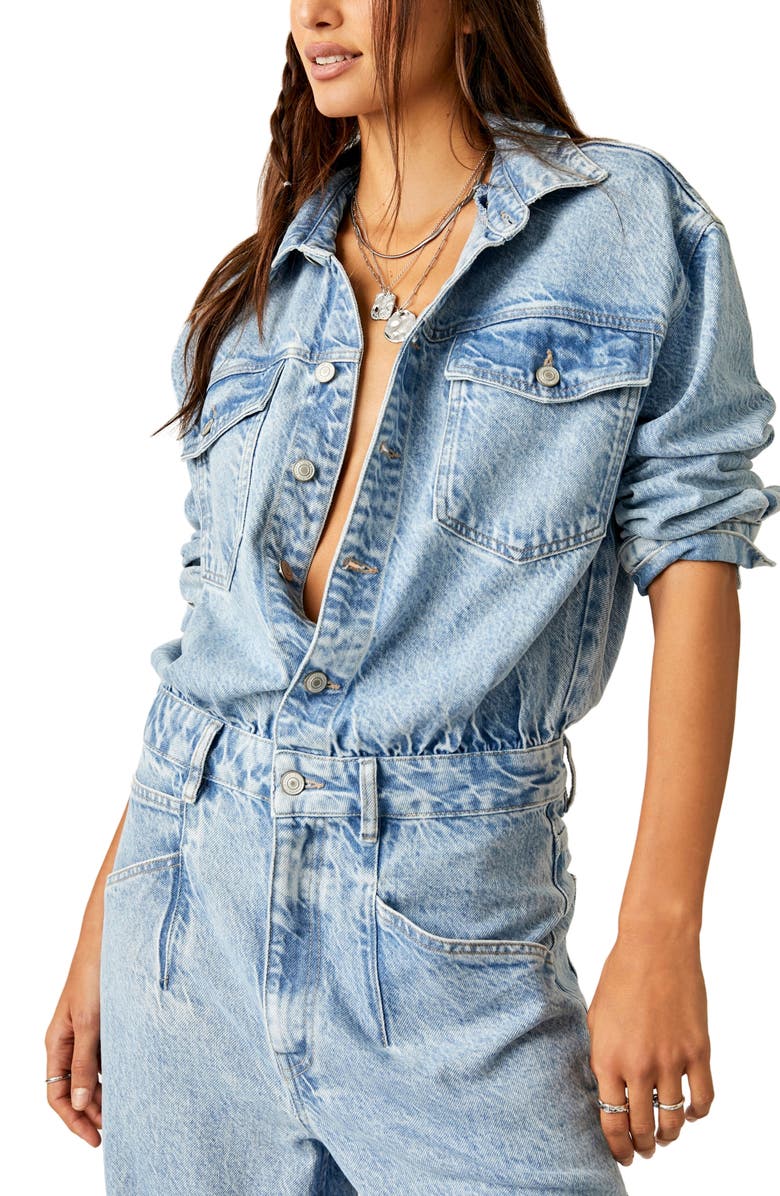 Free People Touch the Sky Long Sleeve Denim Jumpsuit, Alternate, color, 