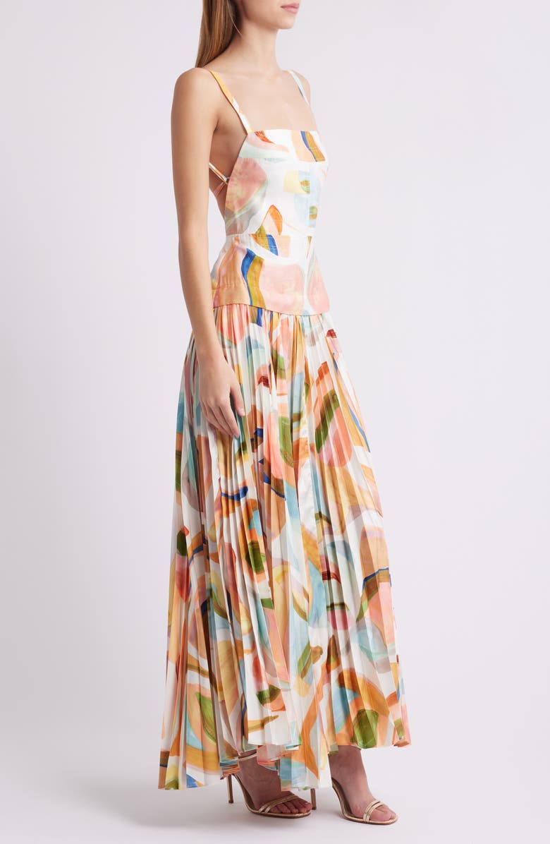 Acler Leasgill Abstract Print Open Back Linen Blend Maxi Dress, Alternate, color, Cubist Canyon