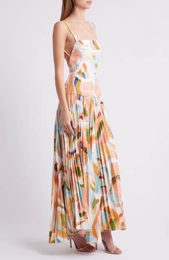 Leasgill Abstract Print Open Back Linen Blend Maxi Dress