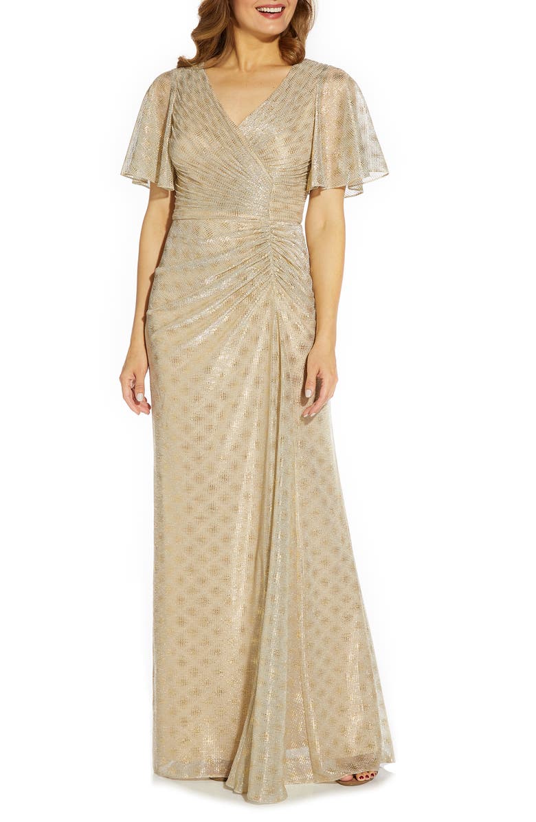 Adrianna Papell Metallic Foil Gown, Main, color,