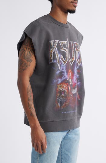 Kingdom Slash Sleeveless Cotton Graphic Sweatshirt