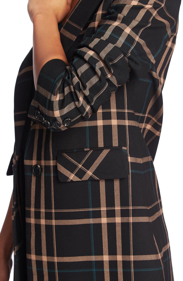 1.STATE Dynamite Plaid Ruched Sleeve Blazer, Alternate, color, Rich Black