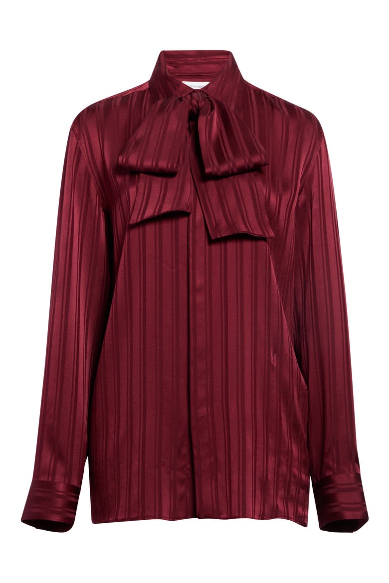 Satin Stripe Tie Neck Shirt, Alternate, color, BORDEAUX