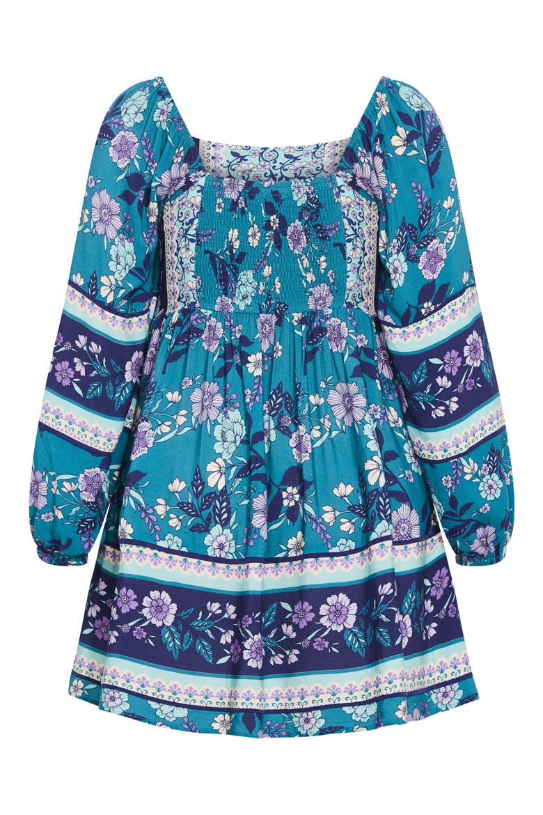 Rose Print Long Sleeve Minidress, Alternate, color, BLUE BORDER