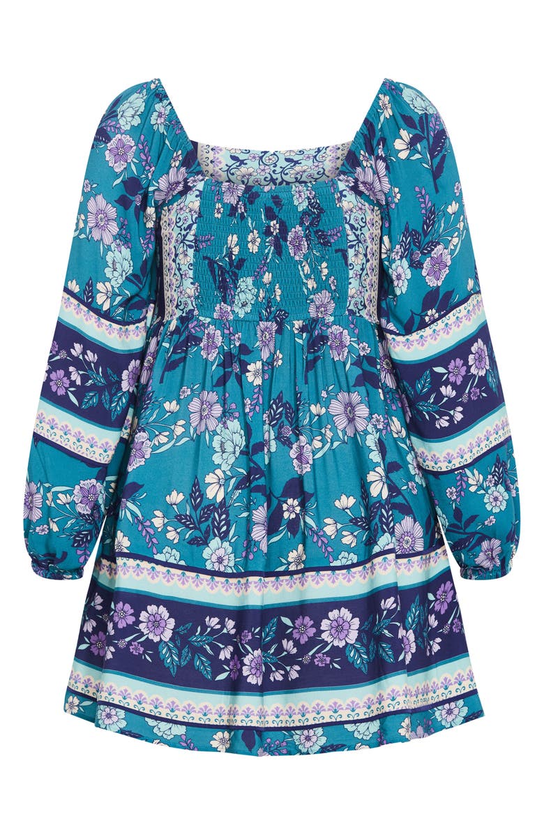 City Chic Rose Print Long Sleeve Minidress, Alternate, color, Blue Border