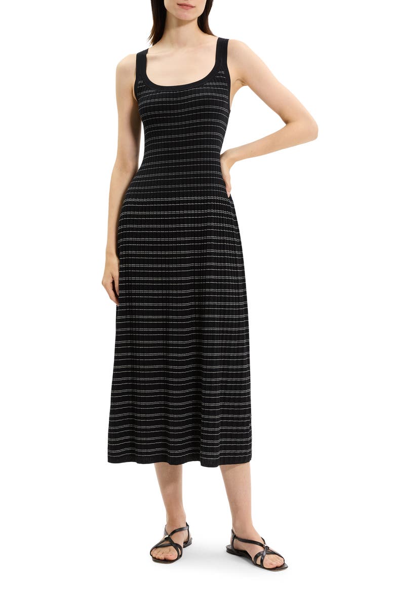 Variegated Stripe Pima Cotton Blend Midi Dress, Main, color, BLACK/ WHITE